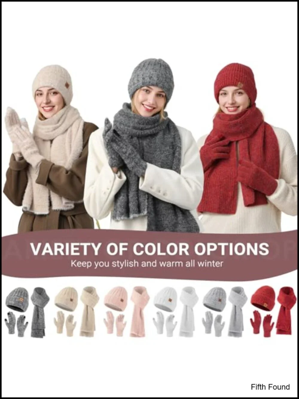 3-in-1 Winter Hat Scarf Gloves Set Nylon Polyester Spandex Touchscreen